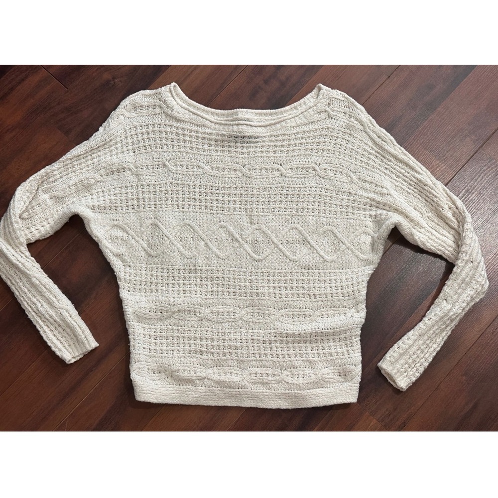 Abercrombie & Fitch Womens XS Cream Cable Knit Pointelle Boat Neck Sweater Ivory